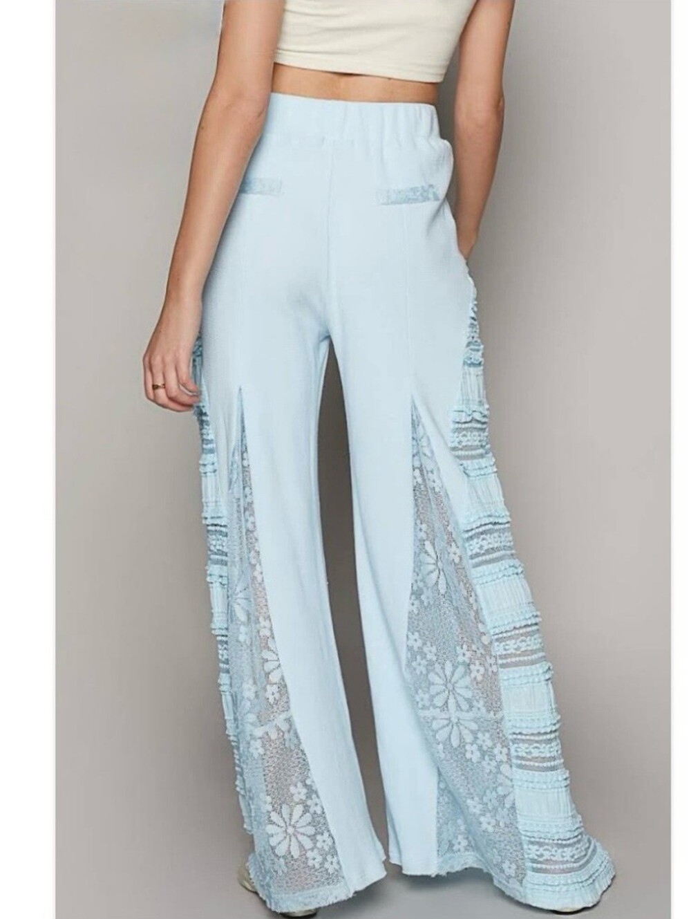 POL Light Blue Wide-Leg Lace Panel Pants Sz S - Picture 11 of 14